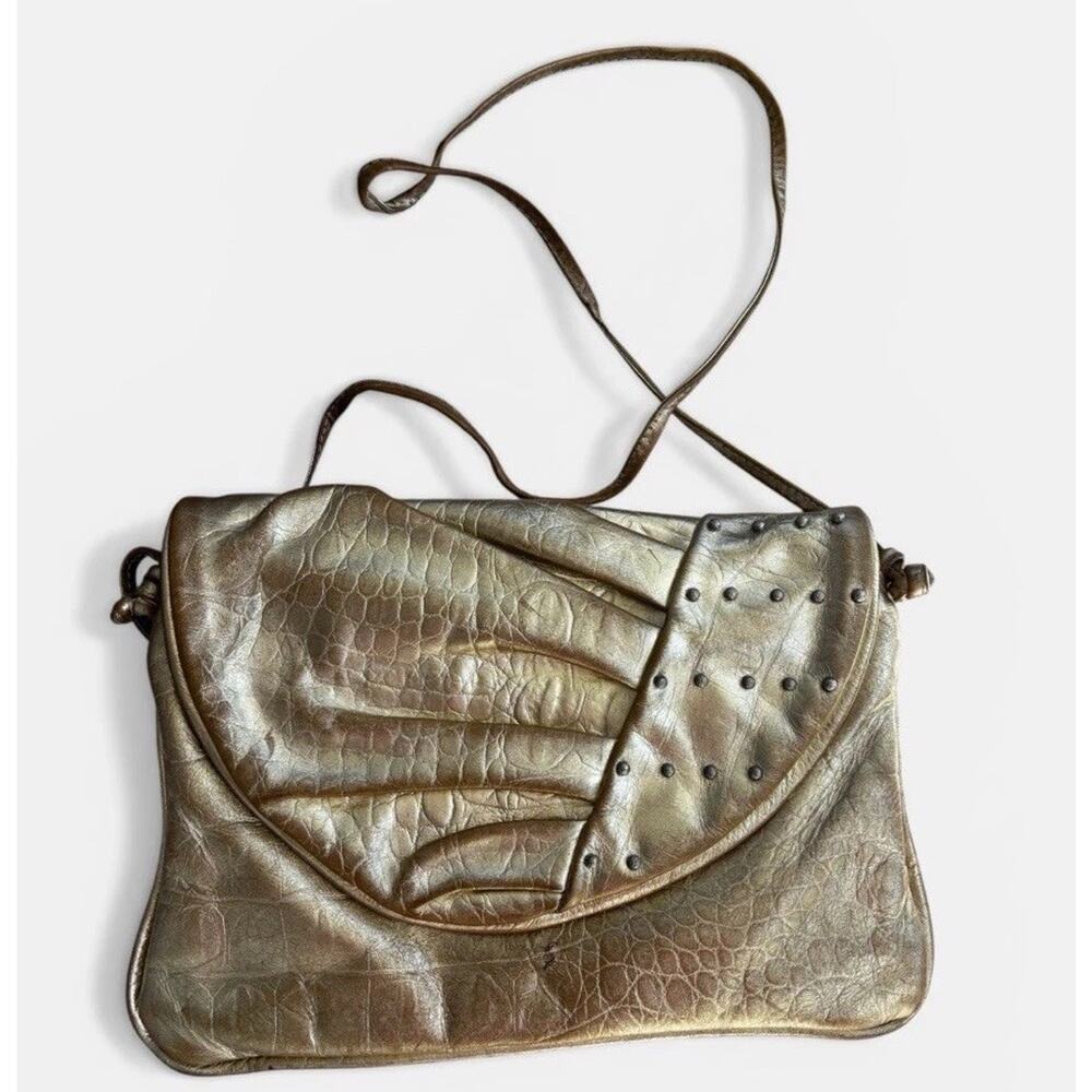 Y2K Gold Metallic Shoulder Bag Four Seasons Chicago Studded Purse 90's Glam - Picture 5 of 5